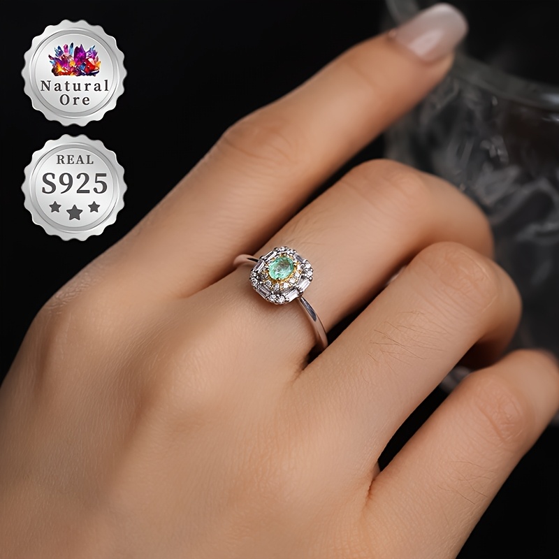 Women's Adjustable 925 Silver Ring with Green Natural Gemstones